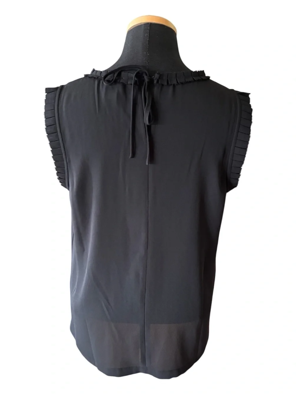 J.Crew Black Sleeveless Top with Pleated Raffle Trim Blouse Minimalist Size 6